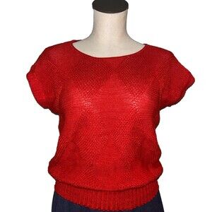 Gotham Vintage Women's Crochet Knit Cap Sleeve Top size S Boat Neck Romantic
